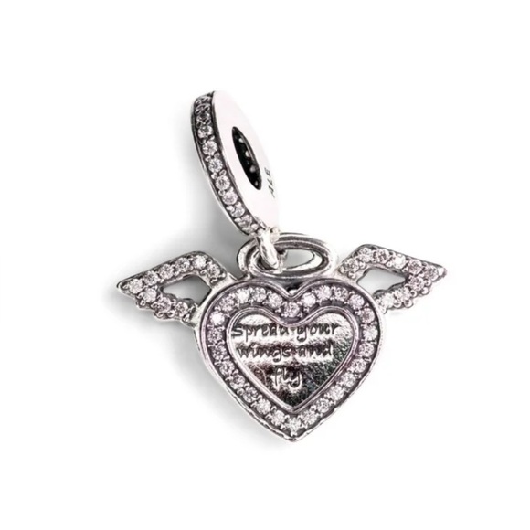 Pandora Heart & Angel Wings Dangle Charm - Picture 1 of 5